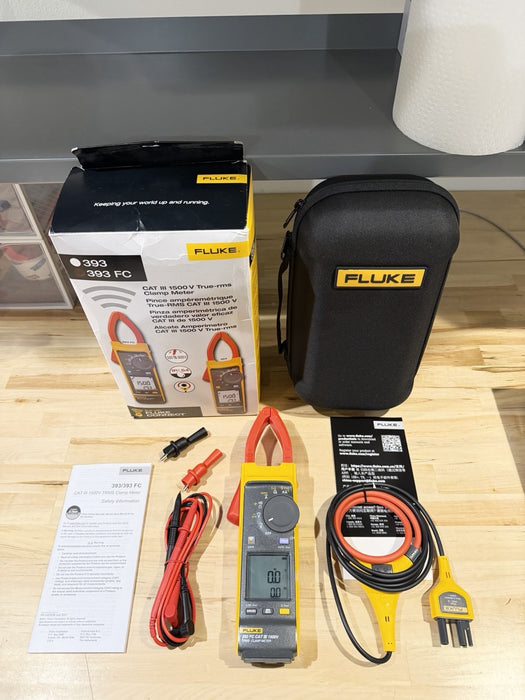FLUKE 393 FC CAT III 1500V TRMS CLAMP METER W/ IFLEX PROBE & LEADS (NEW SEALED)