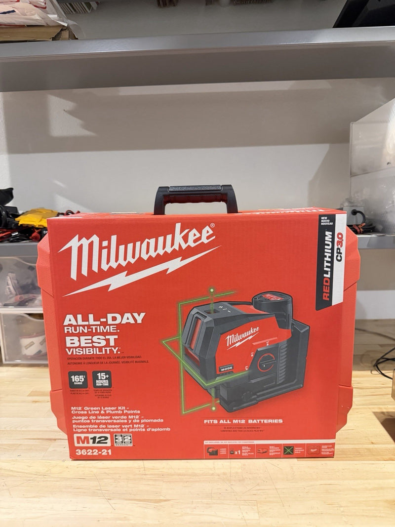 MILWAUKEE 3622-21 M12 12V GREEN 125 FT CROSS LINE PLUMB POINT LASER LEVEL - NEW