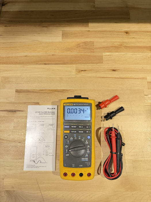 FLUKE 189 TRUE RMS MULTIMETER W/ LEADS & CLIPS (TESTED) SHIP FREE