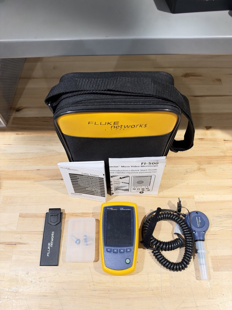 FLUKE NETWORKS FI-500 FIBER-INSPECTOR MICRO KIT W/  ACCESSORIES (TESTED)