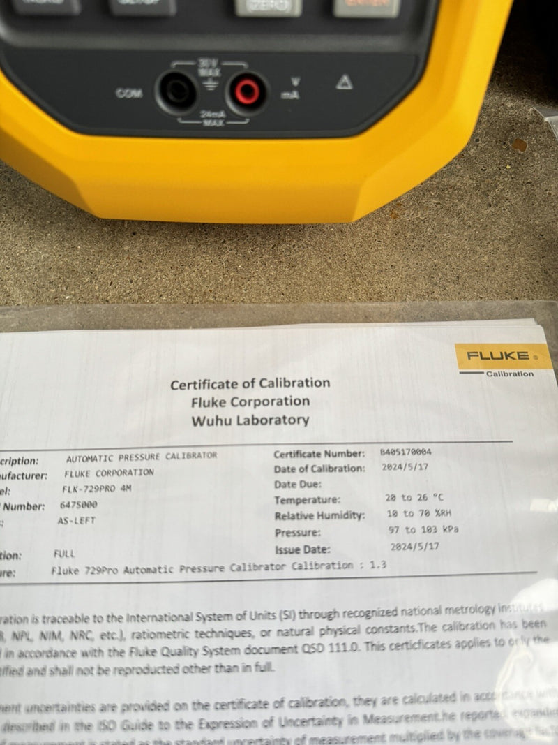 FLUKE 729PRO 4M AUTOMATIC PRESSURE CALIBRATOR MFG-2024/CALIBRATED2024