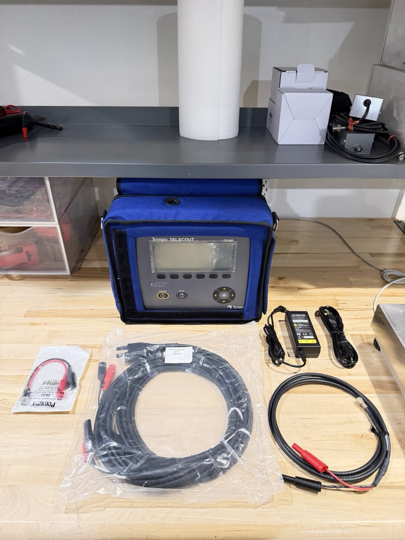 TEMPO TELSCOUT TS100 TDR REFLECTOMETER CABLE TESTER WITH LEADS & ACCESSORIES TESTED