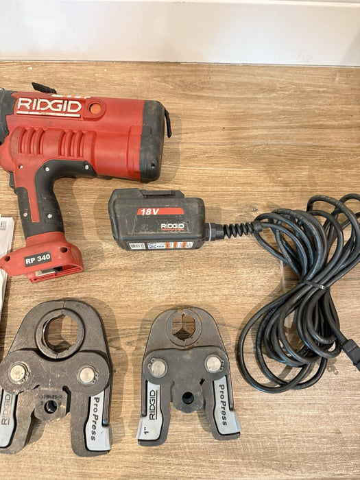 RIDGID RP 340 PRESS TOOL WITH BATTERY & 2 JAWS (TESTED) FREE SHIPPING