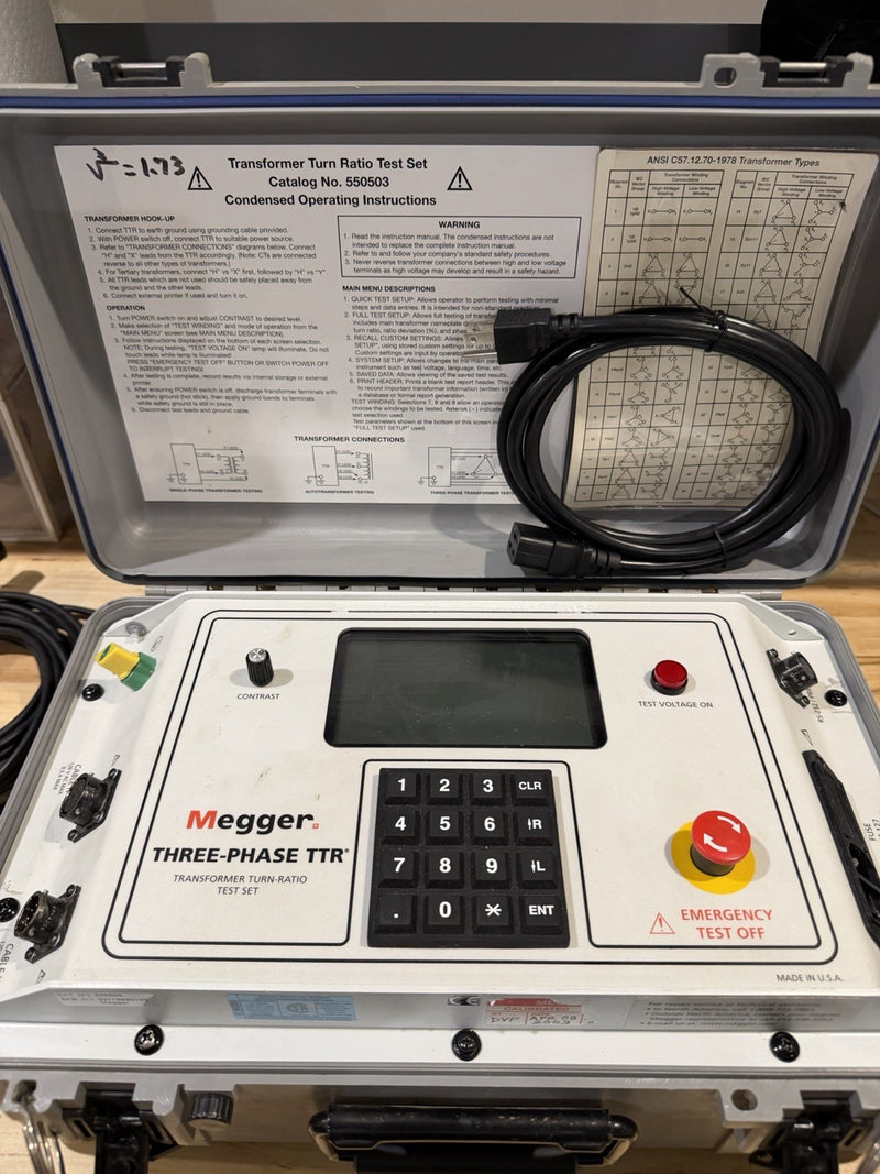 MEGGER THREE-PHASE TTR 550503 TRANSFORMER TURN-RATIO TESTER WITH LEADS TESTED