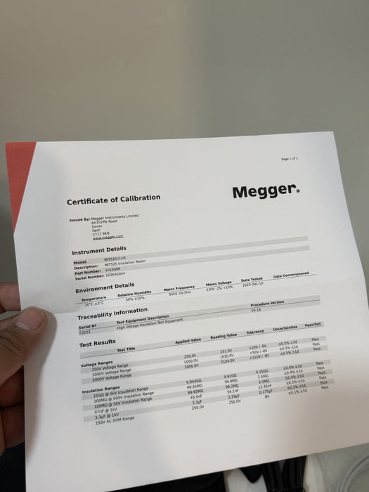 MEGGER MIT525-2 5KV ADVANCED INSULATION TESTER CALIBRATED 2025/2026