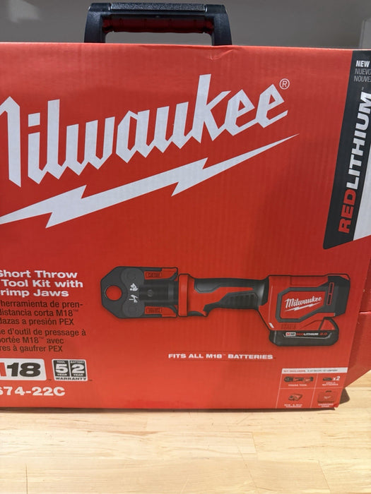 MILWAUKEE 2674-22C M18 SHORT THROW PRESS TOOL KIT W/ PEX CRIMP JAWS (NEW SEALED)