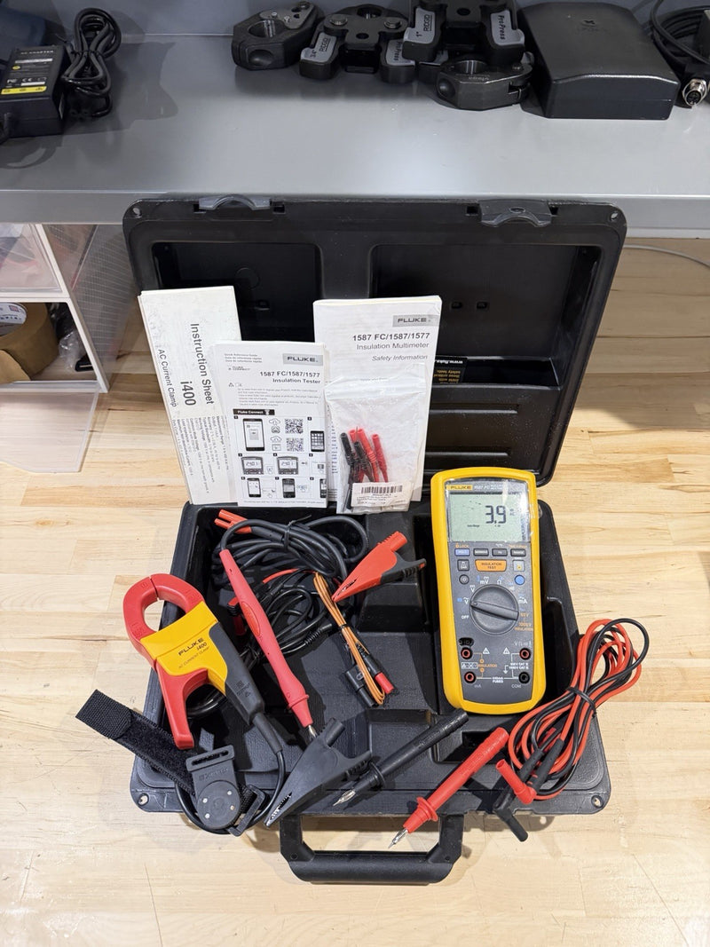 FLUKE 1587 FC INSULATION MULTIMETER W/  i400 LEADS & CASE (TESTED) SHIPS FAST