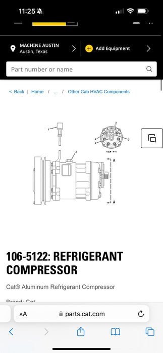 NEW Genuine OEM Cat 106-5122 A/C Compressor w/Clutch 24 V For Caterpillar NEW