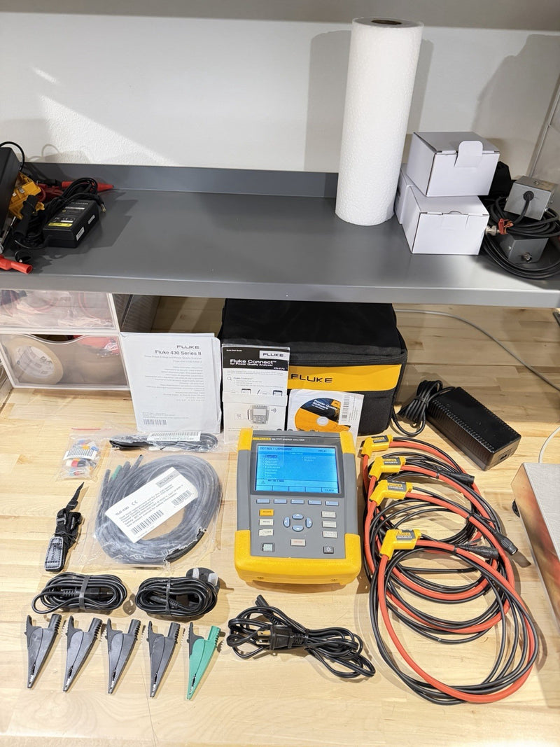FLUKE 434 SERIES II ENERGY ANALYZER KIT WITH ACCESSORIES TESTED