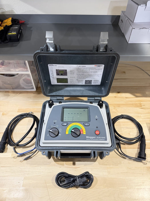 MEGGER DLRO10HD DIGITAL LOW RESISTANCE OHMETER W/ PROBES & CHARGER (TESTED)