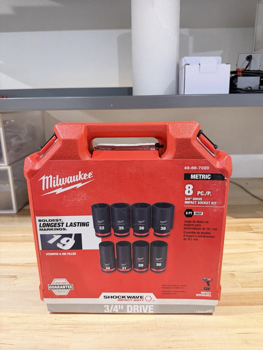MILWAUKEE 49-66-7020 8PC IMPACT DUTY 3/4" DRIVE POINT SOCKET SET (NEW SEALED)