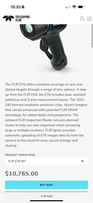 FLIR E76 80 THERMAL IMAGER (320X240) WITH 80 DEGREE LENS 2024