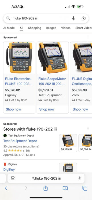 FLUKE 190-202-III 2CH 200MHZ 5GSs SCOPEMETER (NEW FACTORY SEALED)CALIBRATED 2024