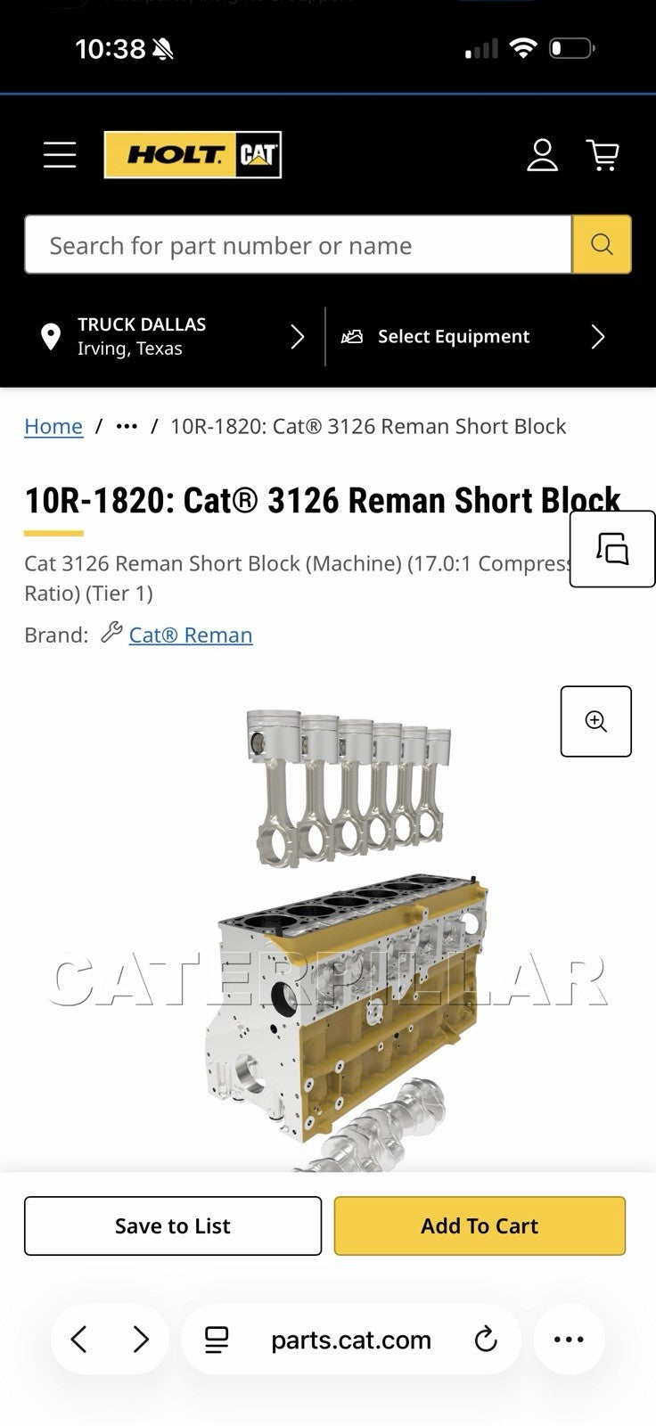 CAT 10R-1820 3126 SHORT BLOCK (NEW SEALED) - GENUINE OEM / SHIPS FREE