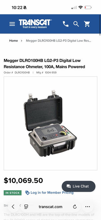 MEGGER DLRO100HB DIGITAL LOW RESISTANCE OHMMETER (NEW FACTORY SEALED) CAL 2025