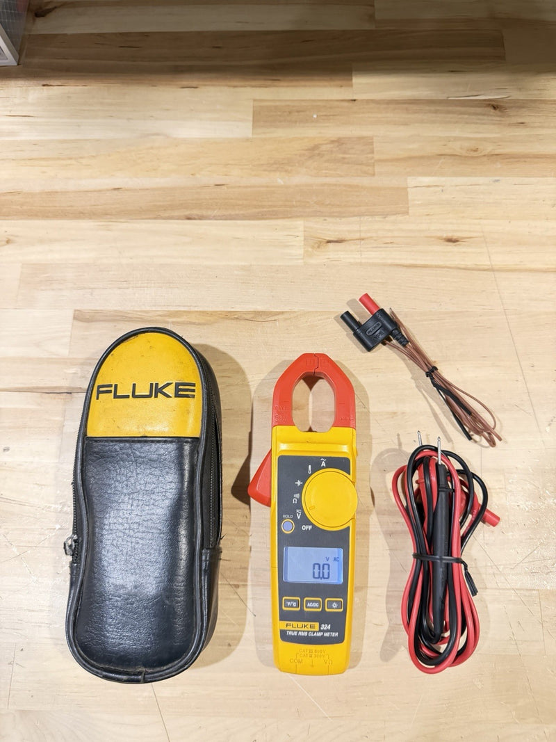 FLUKE 324 TRUE-RMS CLAMP METER W/ LEADS & CASE - SHIPS FAST