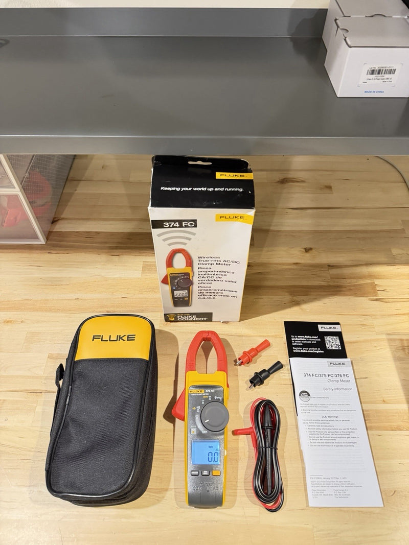 FLUKE 374 FC TRMS CLAMP METER WITH LEADS & CLIPS TESTED
