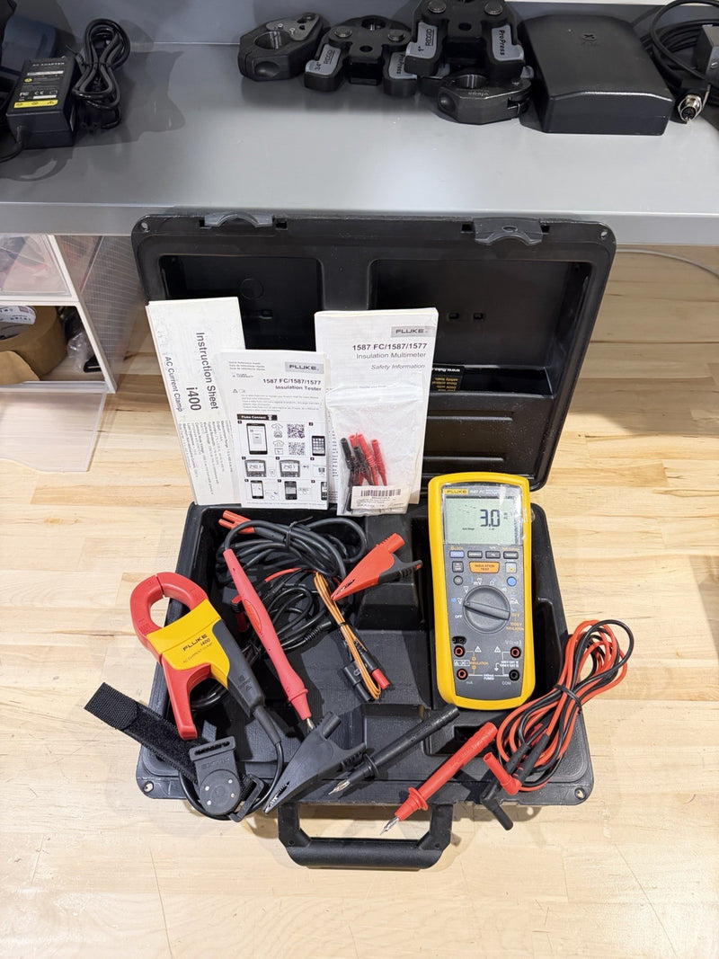 FLUKE 1587 FC INSULATION MULTIMETER W/  i400 LEADS & CASE (TESTED) SHIPS FAST