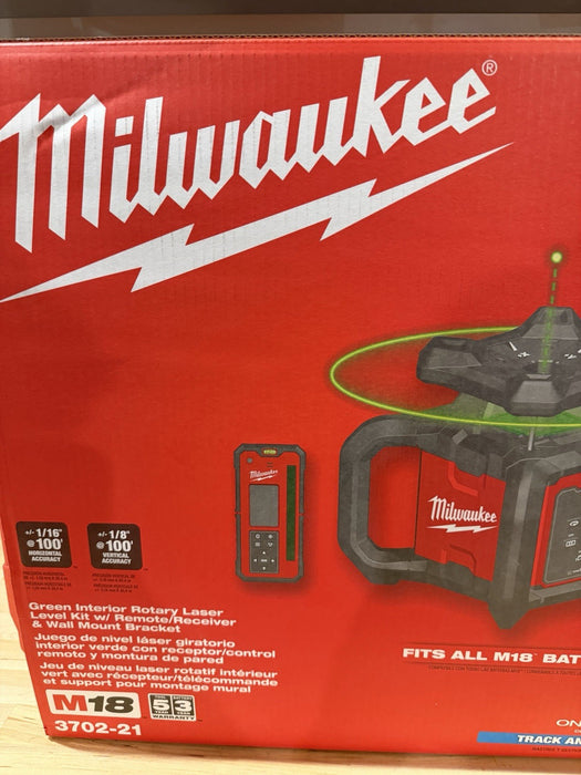 MILWAUKEE 3702-21 M18 GREEN INTERIOR ROTARY LASER LEVEL KIT (NEW FACTORY SEALED)