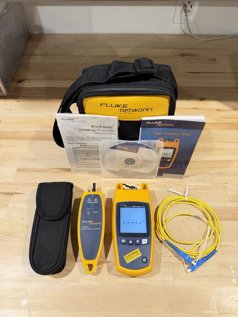 FLUKE NETWORKS FIBER ONESHOT PRO W/ VISUAL FAULT LOCATOR (TESTED)