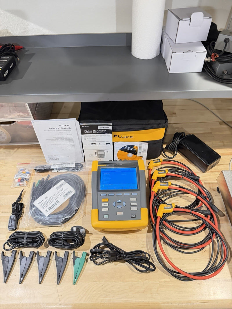 FLUKE 434 SERIES II ENERGY ANALYZER KIT WITH ACCESSORIES TESTED