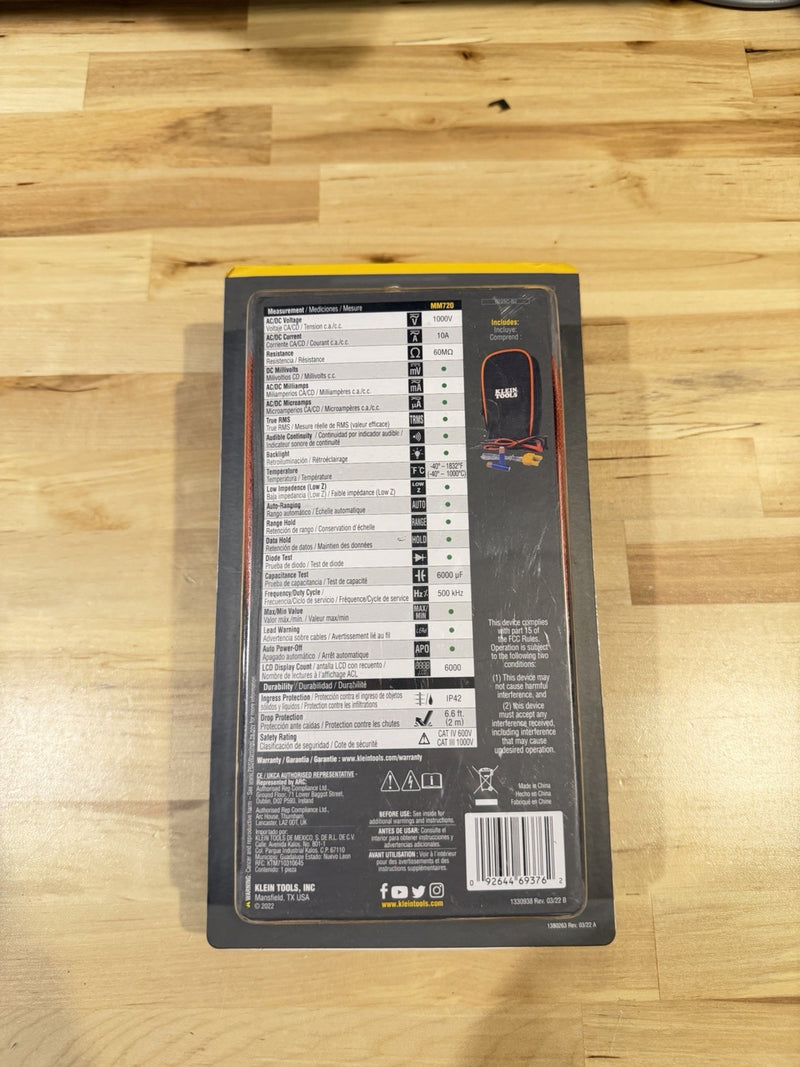 KLEIN TOOLS MM720 AUTO-RANGING DIGITAL MULTIMETER