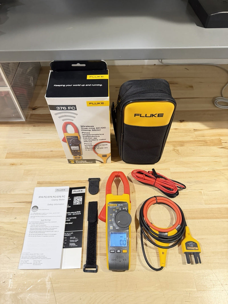 FLUKE 376FC WIRELESS TRUE RMS AC/DC CLAMP METER W/LEADS - SHIPS FAST NEW