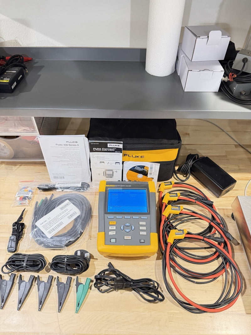 FLUKE 434 SERIES II ENERGY ANALYZER KIT WITH ACCESSORIES TESTED