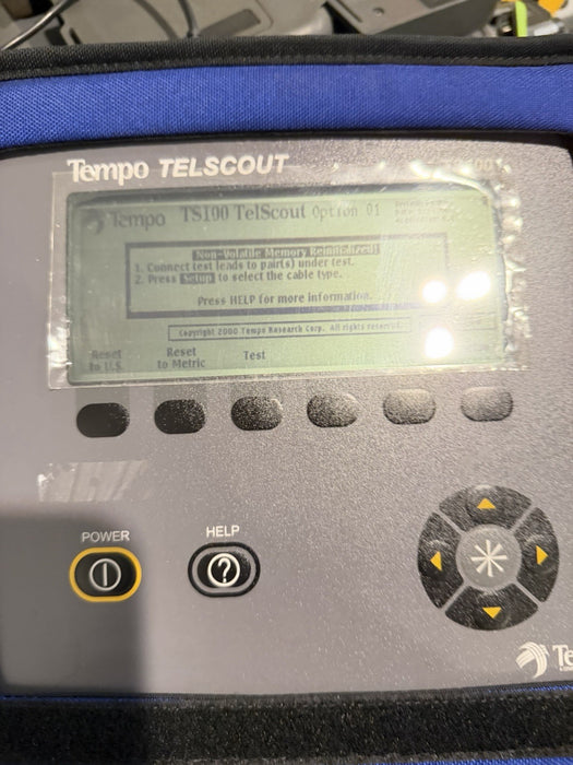 TEMPO TELSCOUT TS100 TDR REFLECTOMETER CABLE TESTER W/LEADS & ACCESSORIES TESTED