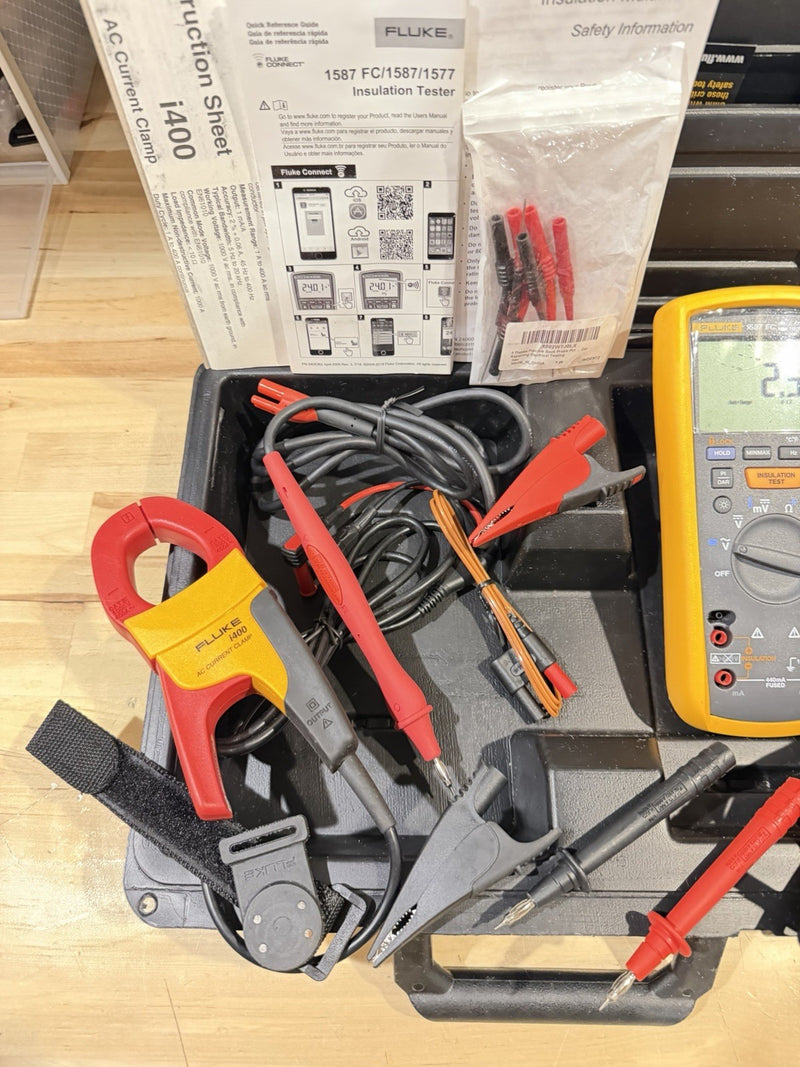 FLUKE 1587 FC INSULATION MULTIMETER W/  i400 LEADS & CASE (TESTED) SHIPS FAST