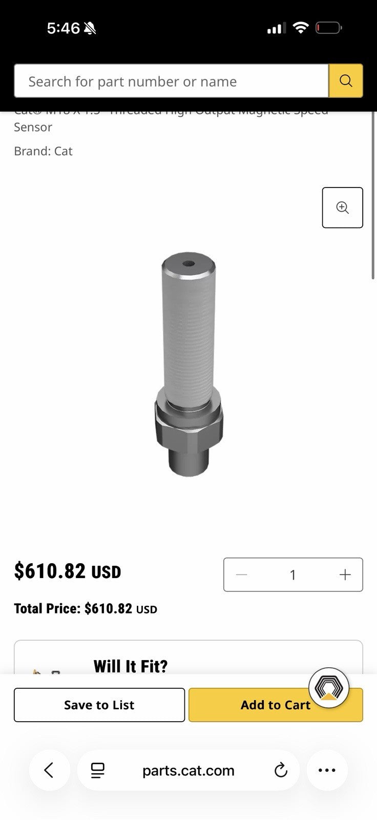 CAT 186-0131 STEEL HIGH OUTPUT MAGNETIC SPEED SENSOR