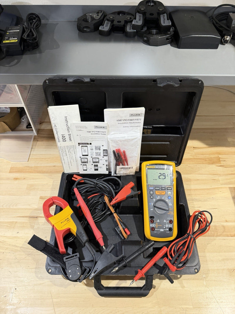FLUKE 1587 FC INSULATION MULTIMETER W/  i400 LEADS & CASE (TESTED) SHIPS FAST