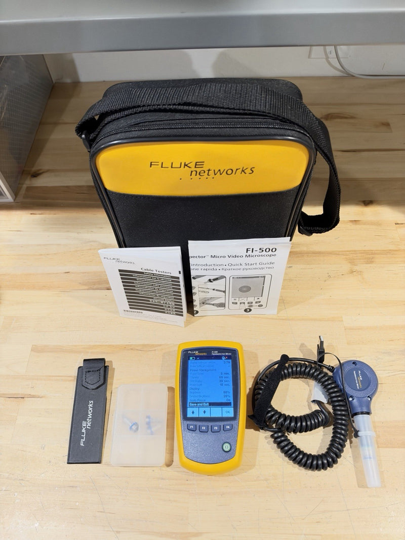FLUKE NETWORKS FI-500 FIBER-INSPECTOR MICRO KIT W/  ACCESSORIES (TESTED)