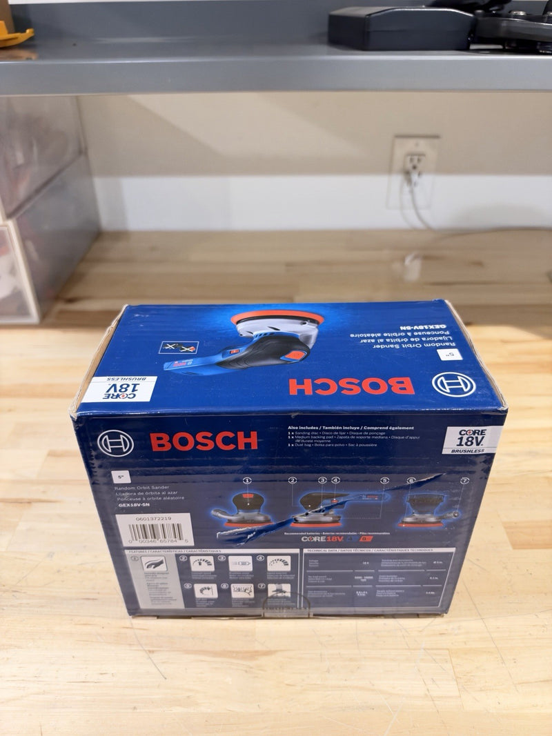 BOSCH 18V GEX18V-5N  5" ORBITAL SANDER VARIABLE SPEEL BL (TOOL ONLH) NEW IN BOX