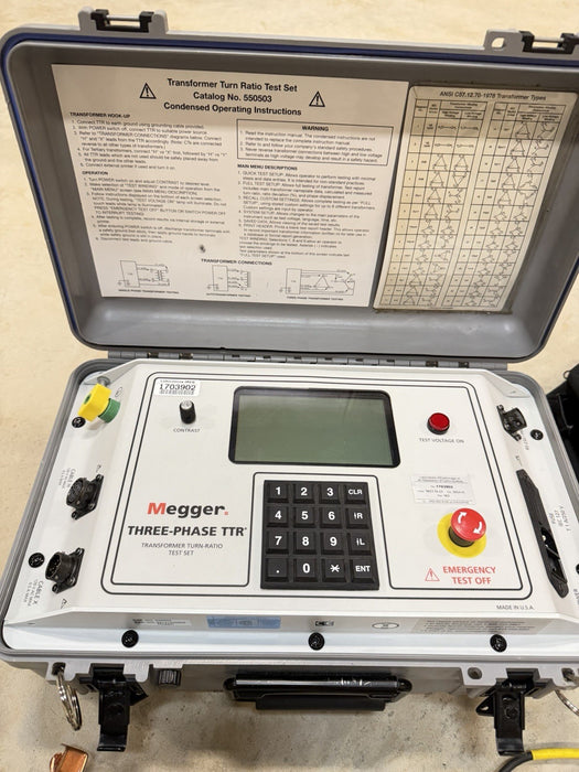 MEGGER THREE-PHASE TTR 550503 TRANSFORMER TURN-RATIO TESTER W/ CABLES (TESTED)