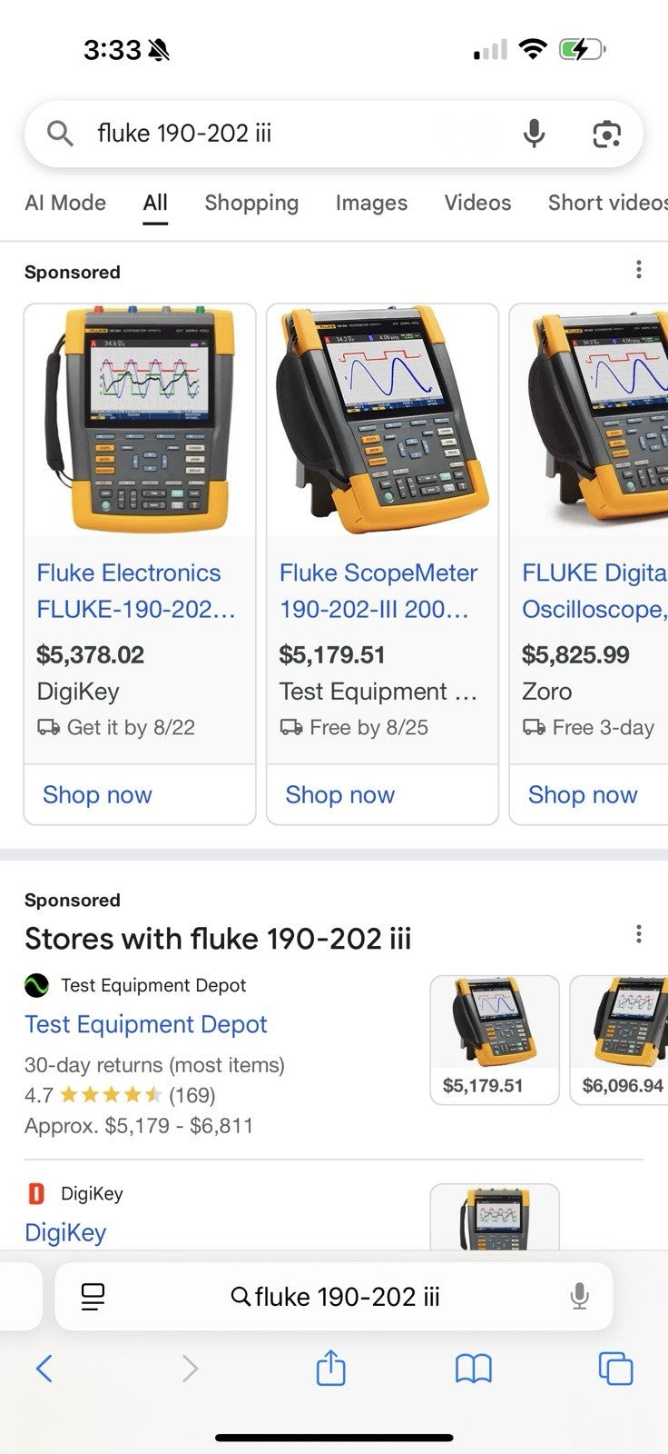 FLUKE 190-202-III 2CH 200MHZ 5GSS SCOPEMETER CALIBRATED 2024