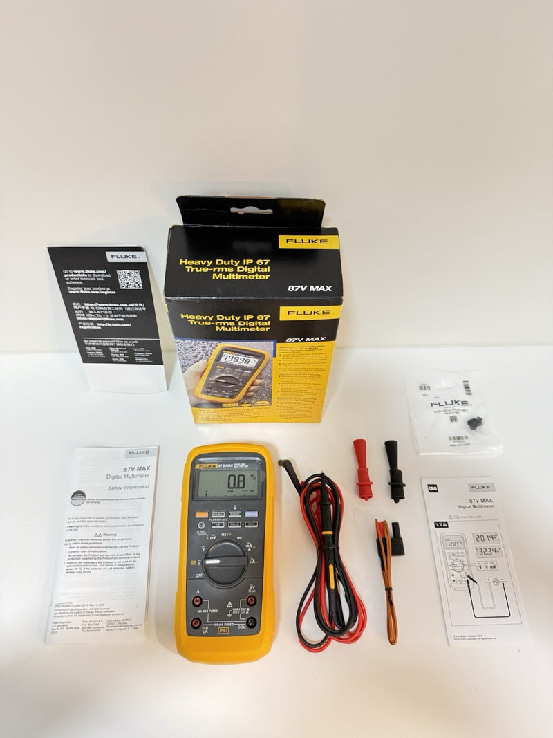 FLUKE 87V MAX TRUE RMS MULTIMETER WITH LEADS & CLIPS