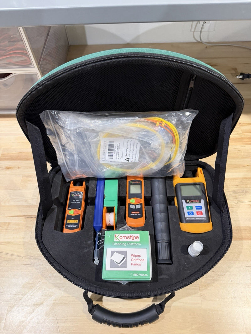 KOMSHINE KLT-15D INCL FIBER POWER METER SM LIGHT SOURCE MICROSCOPE TOOL KIT