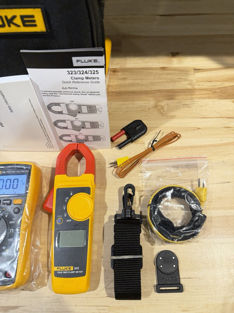 FLUKE 116/323 HVAC MULTIMETER COMBO KIT W/ ACCESSORIES TESTED SHIPS FAST NEW