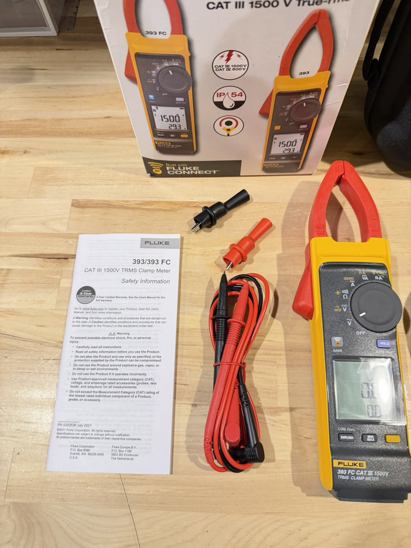 FLUKE 393 FC CAT III 1500V TRMS CLAMP METER WITH IFLEX PROBE & LEADS