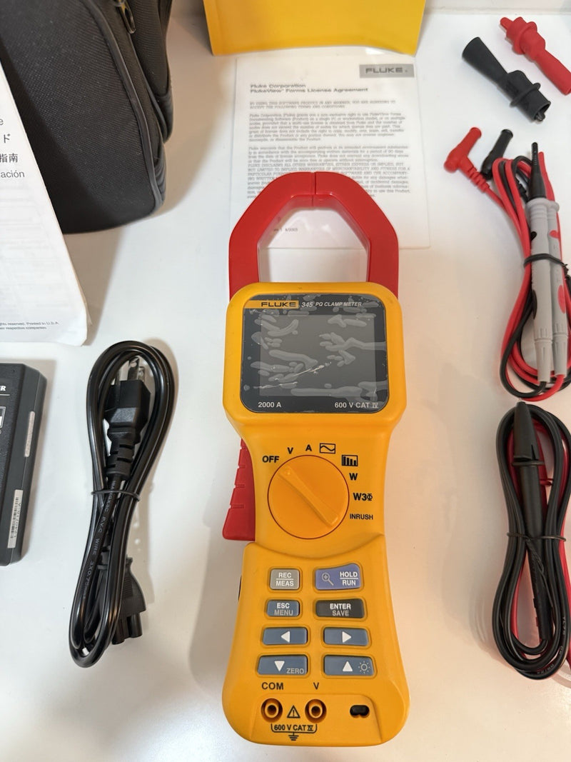 FLUKE 345 POWER QUALITY CLAMP METER W/LEADS & ACCESSORIES TESTED SHIPS FREE