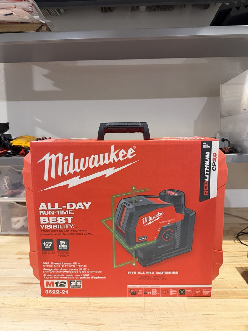 MILWAUKEE 3622-21 M12 12V GREEN 125 FT CROSS LINE PLUMB POINT LASER LEVEL - NEW