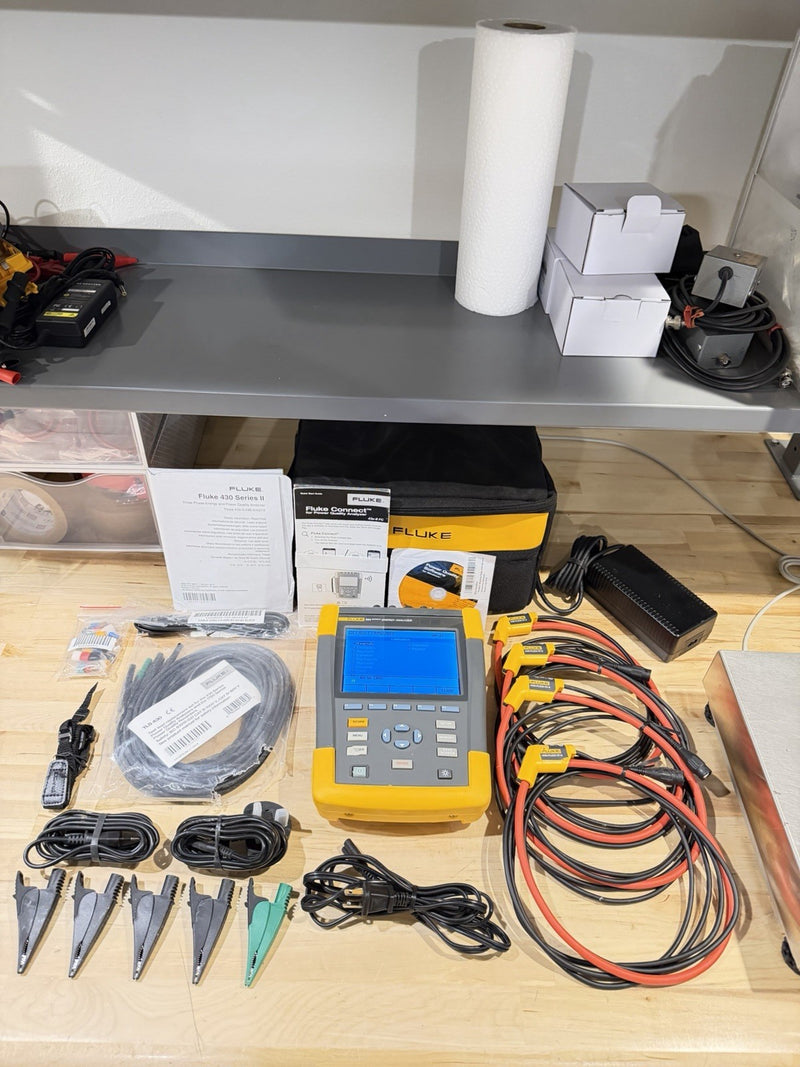 FLUKE 434 SERIES II ENERGY ANALYZER KIT WITH ACCESSORIES TESTED