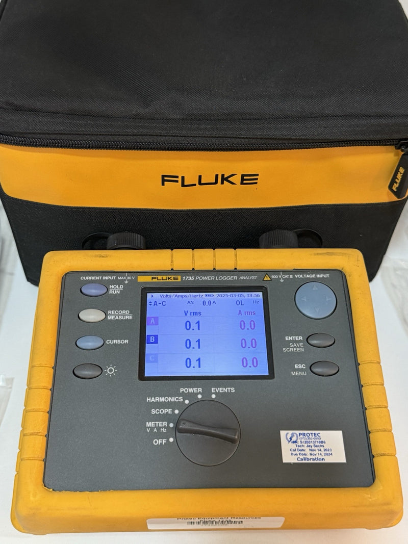 FLUKE 1735 THREE-PHASE POWER LOGGER WITH PROBES CASE CHARGER CALIBRATED 2024