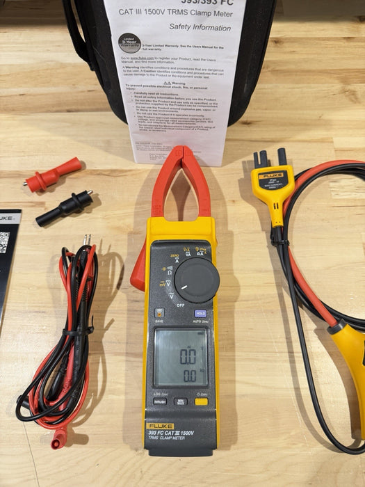 FLUKE 393 FC CAT III 1500V TRMS CLAMP METER WITH IFLEX PROBE & LEADS TESTED
