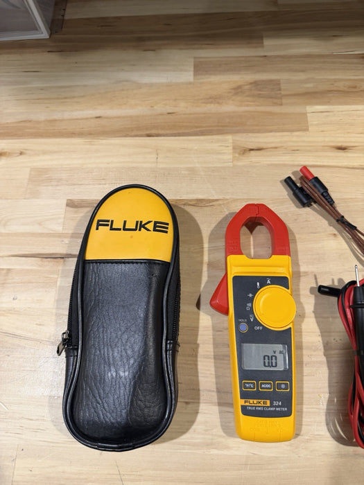 FLUKE 324 TRUE-RMS CLAMP METER W/ LEADS & CASE - SHIPS FAST