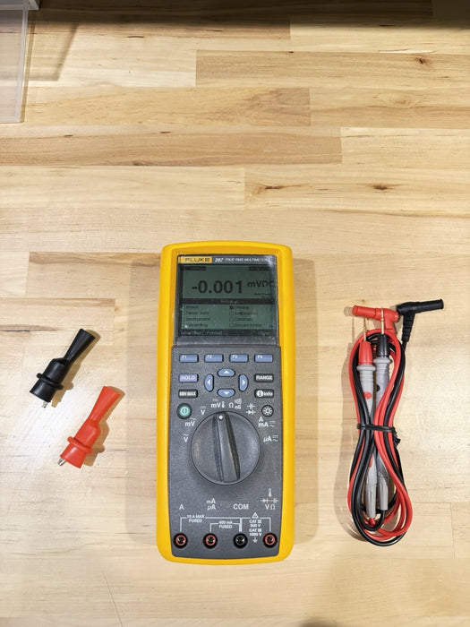 FLUKE 287 TRUE RMS ELECTRONIC LOGGING DIGITAL MULTIMETER W/ LEADS & CLIPS
