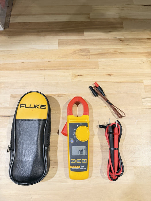 FLUKE 324 TRUE-RMS CLAMP METER W/ LEADS & CASE - SHIPS FAST