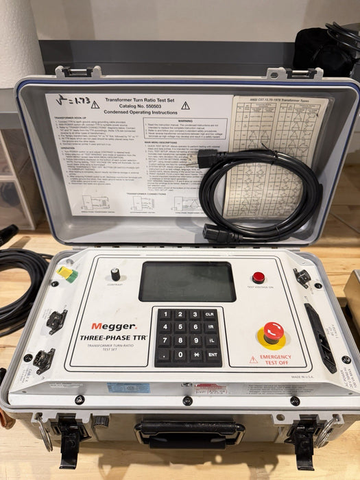 MEGGER THREE-PHASE TTR 550503 TRANSFORMER TURN-RATIO TESTER WITH LEADS TESTED