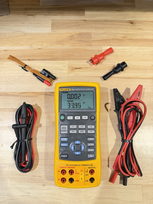 FLUKE 724 TEMPERATURE CALIBRATOR METER WITH LEADS & CLIPS TESTED